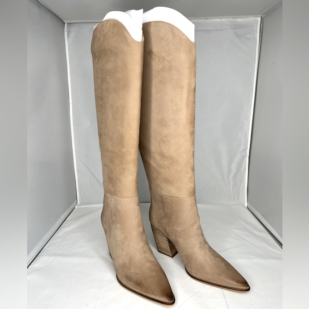 STEVE MADDEN CROFT TAN NUBUCK LEATHER POINTED TOE KNEE-HIGH BOOTS SIZE 6 NEW